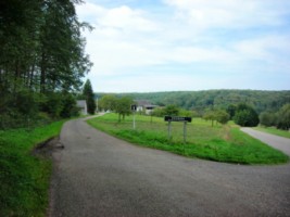 Vue du hameau de Guisberg depuis la route menant de Rohrbach-lès-Bitche à Enchenberg.