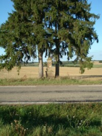 Une croix de chemin est érigée en bordure de la route de Guisberg en 1909.