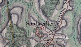 Le village de Schmittviller sur la carte des Naudin, établie entre 1728 et 1739.