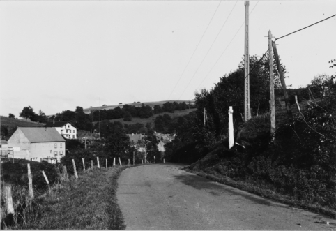 La croix se situe environ cinquante mètres après les dernières maisons du village (photographie du service régional de l'inventaire de Lorraine).
