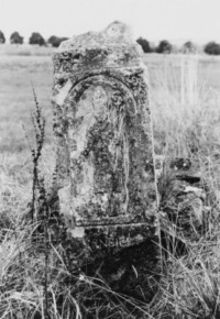 Un saint évêque non identifié est représenté sur la face du fût-stèle (photographie du service régional de l'inventaire de Lorraine).