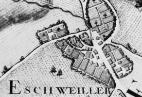 Le hameau d'Eschviller sur une planche de l'Atlas topographique du comté de Bitche de 1758.