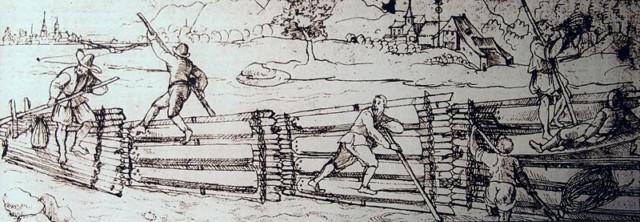 Le flottage du bois sur le Rhin au début du XVIIe siècle.