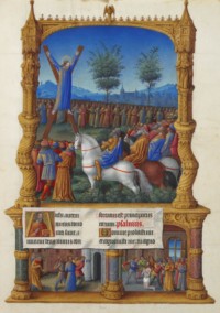 Le crucifiement de saint André est représenté sur une enluminure des Très riches heures du duc de Berry (Wikimedia Commons).