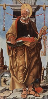 Peinture de saint Pierre par F. del Cossa, datant du XVe siècle et situé à l'église Saint-Pierre de Bologne (Wikimedia Commons).